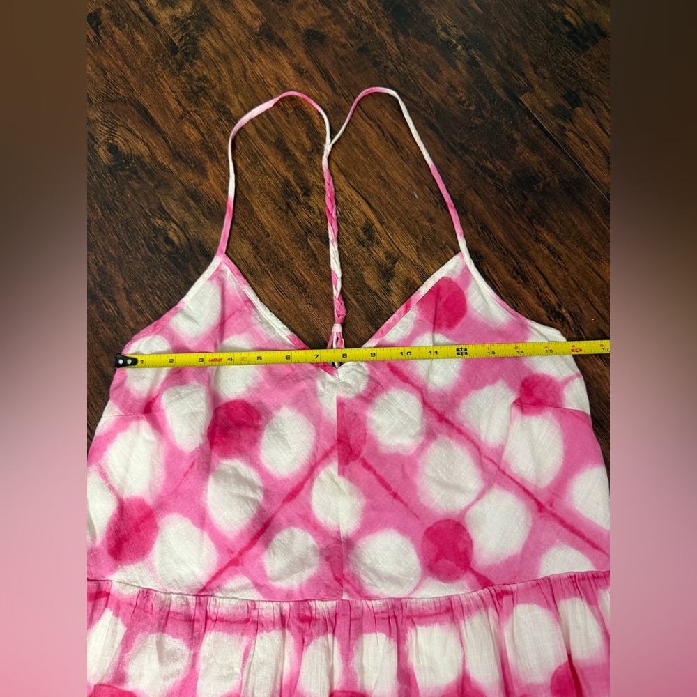 Anthropologie Maeve Maxi Dress | Geneva Pink & White Polka Dot Tie Dye Sz Large - Picture 10 of 15